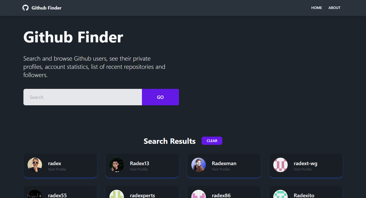 Github Finder landing page